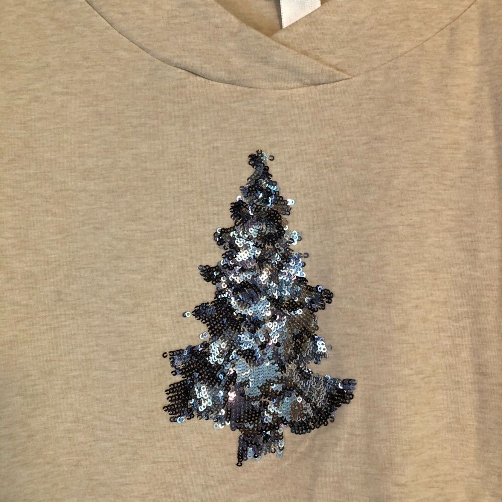 Christopher & Banks Sequin Embellished Top Shirt Size XL Christmas Bling Tree - Picture 3 of 7